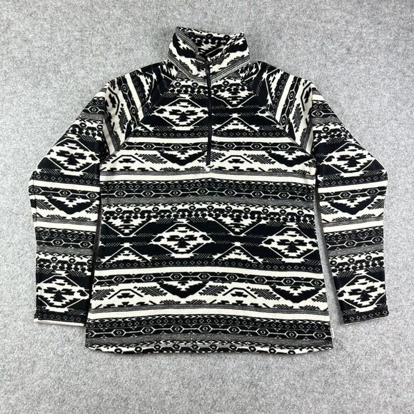 Eddie Bauer Fleece Pullover Sweater Top Womens M Black Western Aztec 1/4 Zip - Picture 1 of 13